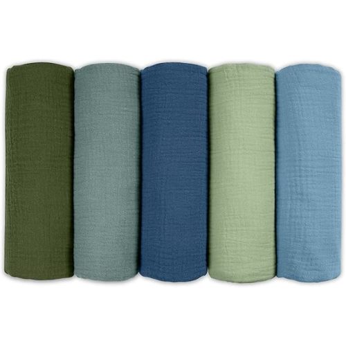 Muslin Receiving Blankets, Neutral Blanket Swaddling for Newborn Boys and Girls, 5 Pack Breathable and Skin-Friendly Swaddle Wrap for Infant Baby (Soft Colors)