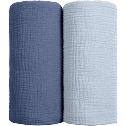 lulumoon Muslin Swaddle Blanket Baby - Cotton Swaddling Blanket Soft Baby Receiving Blanket Neutral 2Pack(Navy)