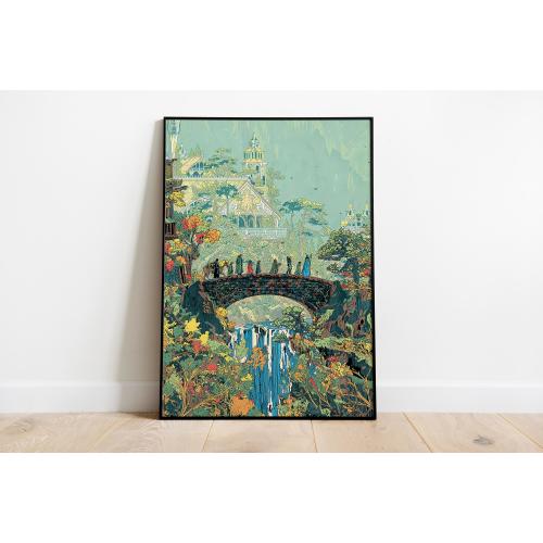 Fantasy Fellowship Wall Art Print, Enchanting Power Rings Illustration, Birthday Gift, Mystical Elven Landscape Painting