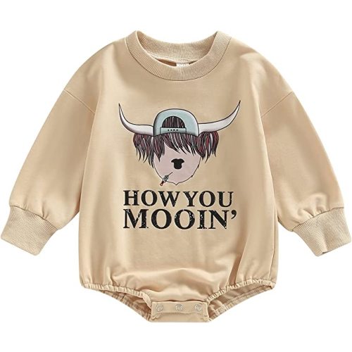 ZyHwShine Western Baby Outfit Newborn Boy Girl Cow Print Sweatshirt Romper Bodysuit Sweater Onesie Fall Winter Clothes - How You Moo in - 12-18 Months