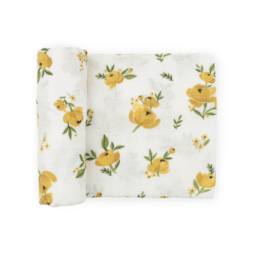 Organic Cotton Muslin Swaddle Blanket - Yellow Roses
