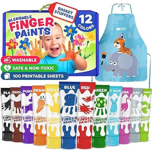Washable Finger Paints for Toddlers - 12 Colors Non Toxic Baby Safe Paint for Hands and Feet, Toddler Art Supplies, Preschool Learning Gifts for Kids, Painting Easter Gifts for Kids Ages 3 4 5