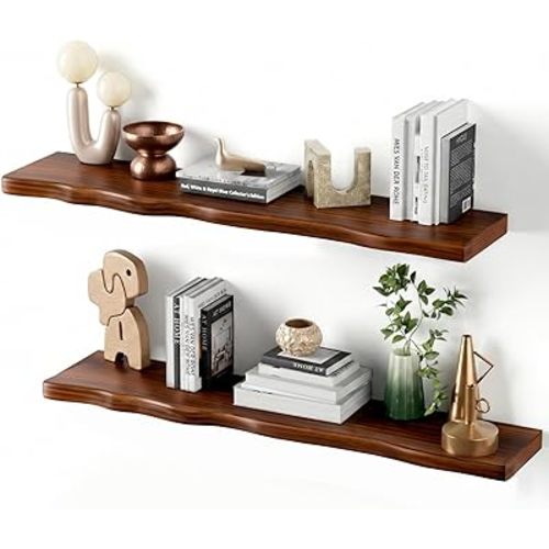 Organic Wavy Edge Floating Shelves,Hidden Brackets,2 Pack 36 in