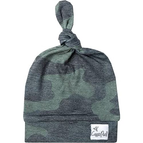 Copper Pearl Baby Beanie Hat Top Knot Stretchy Soft Hunter
