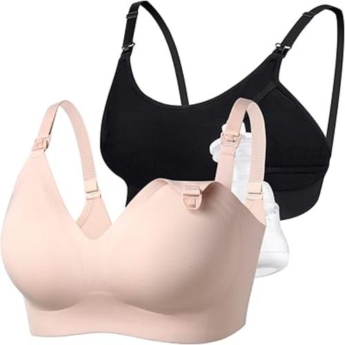 Momcozy Brasier de 2 unidades, brasier de bombeo manos libres y brasier de lactancia sin costuras para 34D/34E/36B/36C