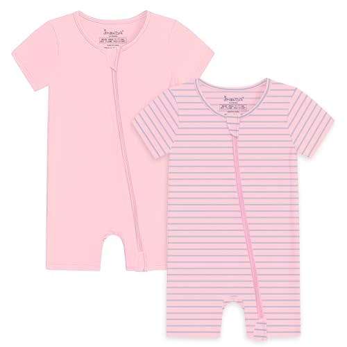 Jimonda Baby Boy Girl 2 Pack Rompers Cotton Short Sleeve Pajamas 2 Way Zipper One Piece Jumpsuits Clothes Sets