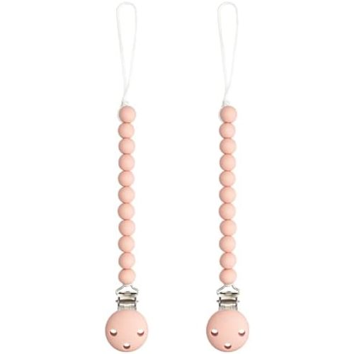 Comfy Cubs Pacifier Clips 2 Pack - 100% Food Grade Silicone Baby Pacifier Clips, BPA & PVC Free - CPSIA Certified, Lightweight and Flexible Baby Gifts - Blush