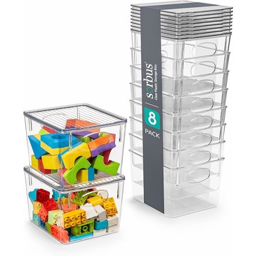 Sorbus Medium Clear Plastic Storage Bins with Lids, Clear Stackable Storage Bins, Clear Toy Storage Bins, Clothes, Medicine, Makeup, Closet, Art Supply, Bathroom, Shoe, Toy Storage Organizer (8 Pack)