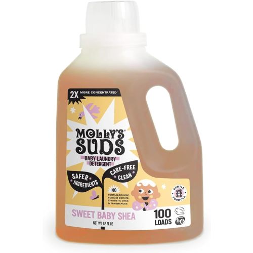 Molly's Suds Baby Liquid Laundry Detergent | Removes Formula, Poop & Spit-Up Stains | Extra Gentle for Infants, Babies, Toddlers (Sweet Baby Shea, 100 Loads)