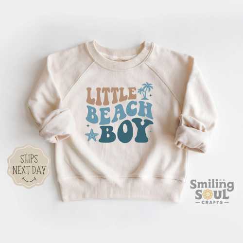 Little Beach Boy Toddler Sweatshirt - Retro Coastal Kids Pullover, Summer Vacation Toddler Outfit, Beach Lover Gift, Soft Comfy Shirt