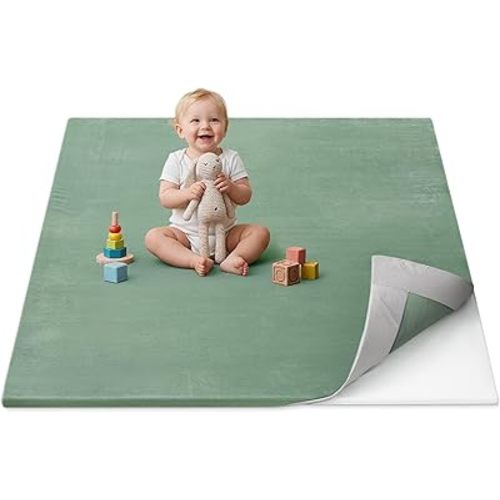 Blissful Diary 1.3" Thick Baby Play Mat, 71x59 Playpen Mat with Removable & Washable Cover, Ultra Soft Crawling Rug for Floor, Foam Cushion & Non-Slip Backing for Kid, Toddler and Infant, Sage Green