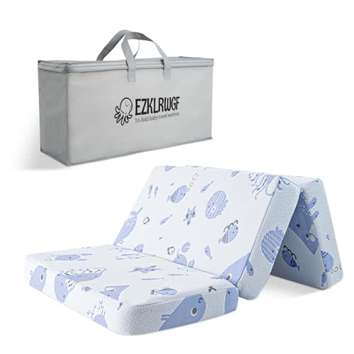 EZKLRWGF Trifold Pack n Play Mattresses,Portable 38"x26" Mattress for Pack and Play with Dual Sided Soft & Firm Memory Foam with Washable Soft Cover