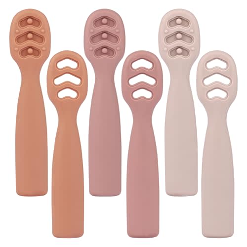 Eascrozn Baby Spoons Set, 6 Pack Silicone Baby Spoon Self Feeding 6+ Months, First Stage Baby Led Weaning Supplies, Boil and Dishwasher Safe
