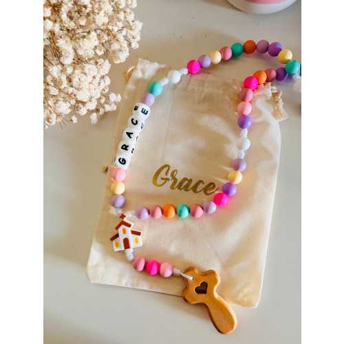 Personalized Silicone Rosary for Kids | Custom Name Catholic Rosary | Baptism, First Communion & Baby Gift
