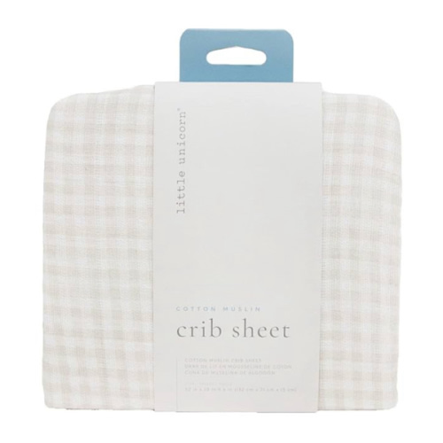 Little Unicorn Premium Crib Sheet | Breathable & Super-Soft Muslin Fabric (Tan Gingham)