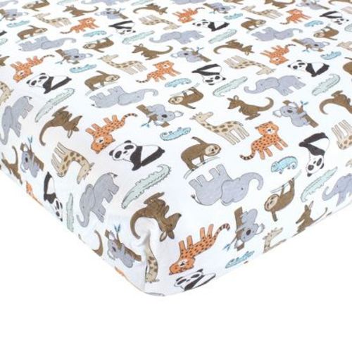 Hudson Baby Cotton Fitted Crib Sheet, Zoo Animals, One Size