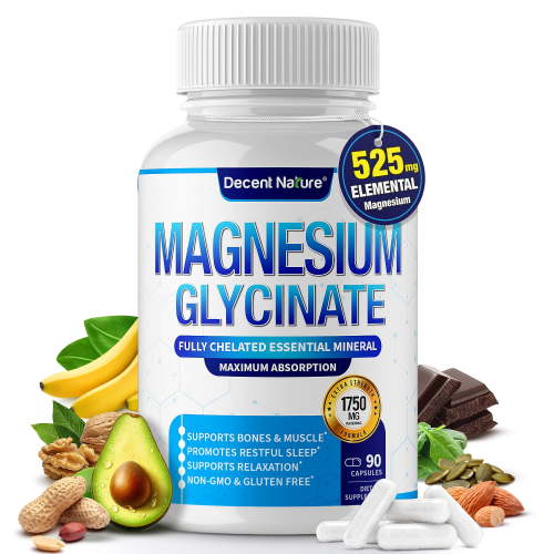 Decent Nature Magnesium Glycinate 525mg Elemental Magnesium Supplement 90 Capsules
