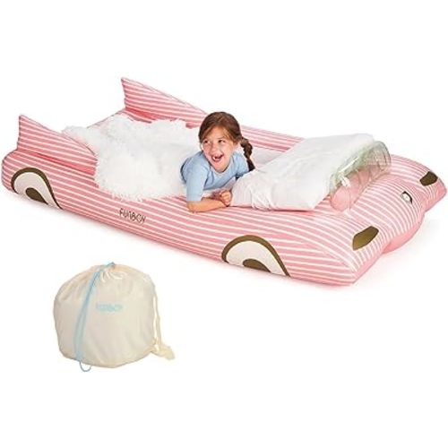 FUNBOY Kids Pink Inflatable Travel Bed & Mattress. Perfect for Sleepovers. Includes Carrying Case Storage Bag, Twin