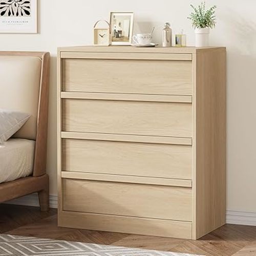 GarveeHome 4 Drawer Dresser for Bedroom, 39in Tall Nightstand 4 Chest of Drawers with Large Storage, Small Modern Bedside End Table for Living Room, Nursery, Entryway - Natural Oak