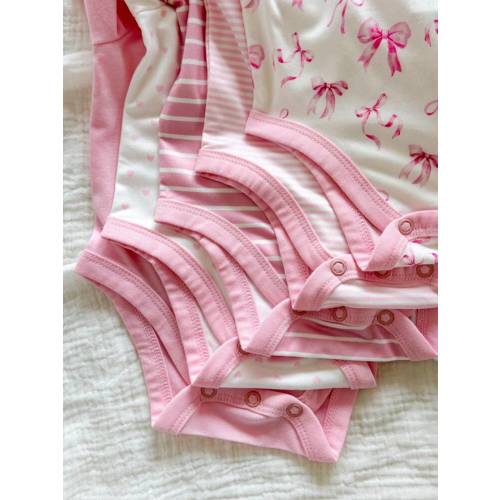 Newborn Baby Girl Cute Graphic Versatile Knit Striped & Pink Star Pattern Jumpsuit, Pants, And Gloves 5Pcs/Set Cartoon | SHEIN USA