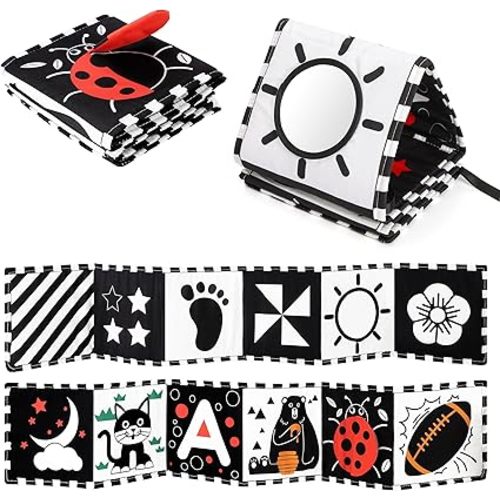 URMYWO Black and White Baby Toys, Tummy Time High Contrast Newborn Toys 0-3 Months, Soft Baby Book, Visual Stimulation Montessori Sensory Infant Toys 0-6-12 Months, Shower Gift for Boys Girls