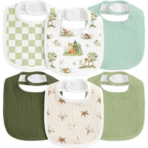 6-Pack Muslin Baby Bibs for Drooling & Teething, Absorbent Bib