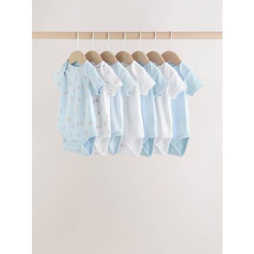 Blue 7 Pack Short Sleeve Baby Bear Bodysuit