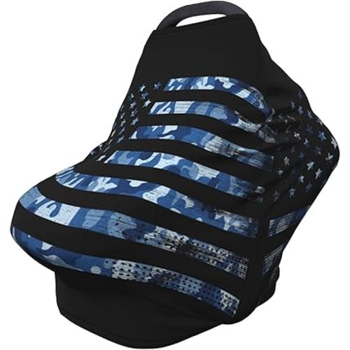 Salelf Navy Camouflage American Flag Car Seat Baby Nursing Cover Up for Breastfeeding Stretchy Carseat Canopy Multi-Use Milk Snob 5 in 1 Cover Gifts for Baby and Mom