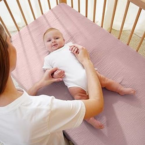 Amazon.com : Muslin Crib Sheet – 100% Cotton Baby Fitted Sheet for Boys & Girls, Ultra Soft & Breathable, Snug Fit with 360° Elastic, Fits Standard Crib Mattress 28" x 52" & Toddler Beds. : Baby
