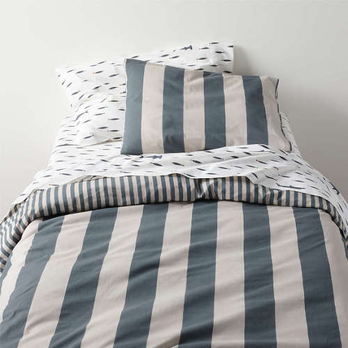 Riviera Slate Blue and Oatmeal Reversible Stripe Reversible Kids Full/Queen Duvet Cover