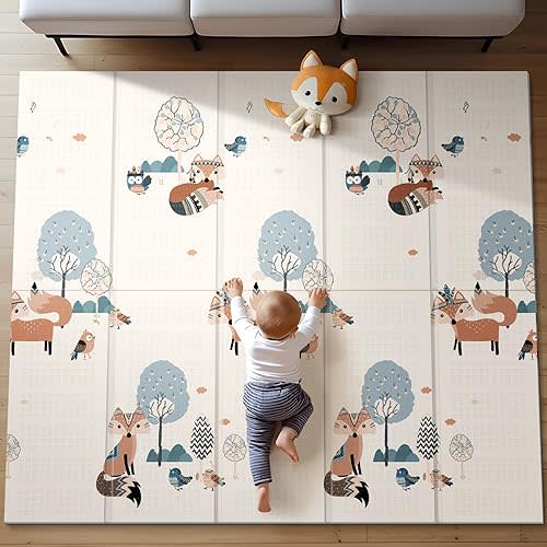 Baby Play Mat, Reversible, Waterproof Foam Padded Play Mat for Infants, Babies, Toddlers, Plays and Tummy Time, Foldable, 71x59 Inches Baby Crawling mat with Travel Bag for Indoor and Outdoor