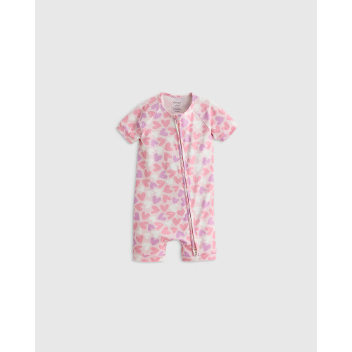 Bamboo Shortie Onesie Pajama - Baby in Lavender Hearts