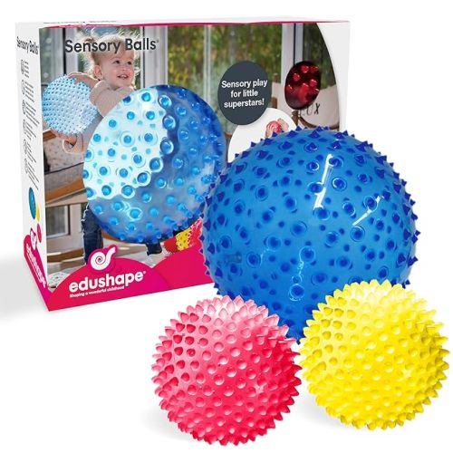 Edushape Original Sensory Balls - Pack of 3 Colorful Baby Balls and Toddler Ball; Enhances Gross Motor Skills for Kids 6 Months and Up
