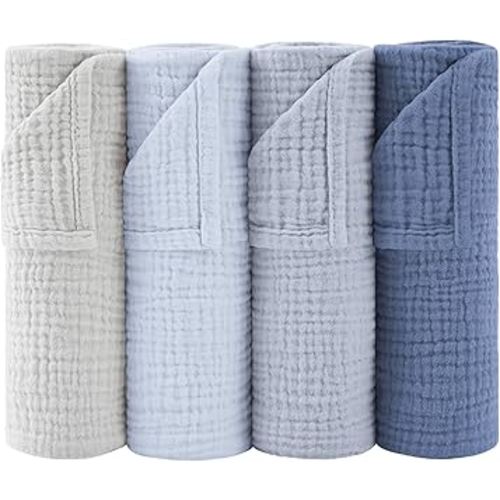 Susurration 4,7 Pack Cotton Newborn Bath Towels 24''X24'' Ultra Soft Absorbent Baby Muslin Washcloths Burp Cloths Skin-Friendly Swaddling Blankets for Infant