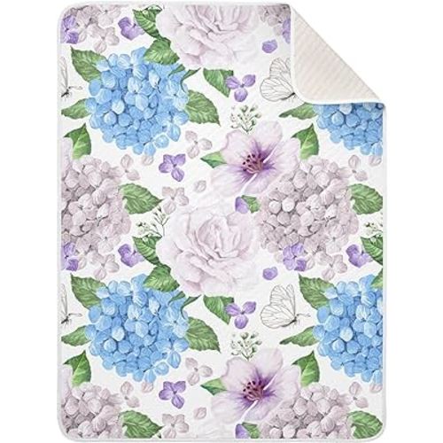 Swaddle Blanket for Blue Hydrangeas with Butterflies Baby Receiving Blanket Muslin Baby Swaddles Soft Cotton Breathable Nursery Blankets for Unisex Boys and Girls 30x40 Inch