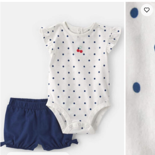 Baby Girl 2-Piece Cherry Polka Dots Short-Sleeve Bodysuit & Short Set - White/Blue | Carter's