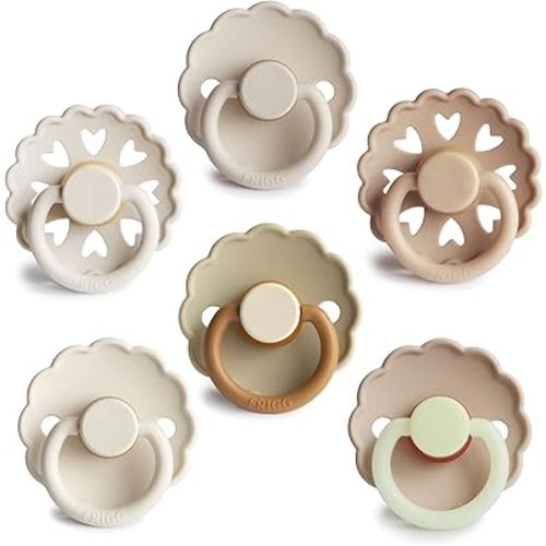 FRIGG Natural Rubber Baby Pacifier 6-Pack Cinnamon Charm | Made in Denmark | BPA-Free (6-18 Months)