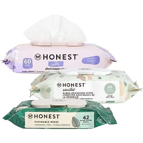 The Honest Company Wipes Multi-Pack | 99% Water, Plant-Based, EWG Verified, Multi-use | Flushable (42 ct), Calming Lavender (60 ct), Geo Mood (60 ct)