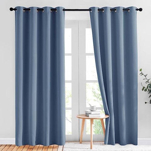 NICETOWN Stone Blue Blackout Curtains for Living Room 84 inches Long - Thermal Insulated Grommet Room Darkening Window Treatments Sound Reducing Drapes for Bedroom, 2 Panels, W52 x L84