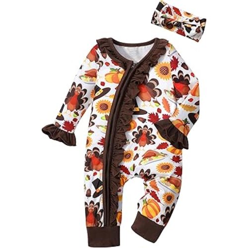 Infant Newborn Baby Girl Clothes Onesies for Baby Girl Long Sleeve Ruffle Baby Clothes with Headband