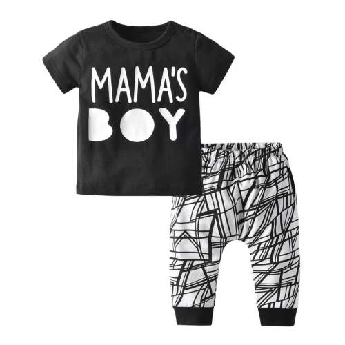 Infant Baby Boy Clothes Short Sleeve Tops Pants Outfits Set (9-12 Months, Black)