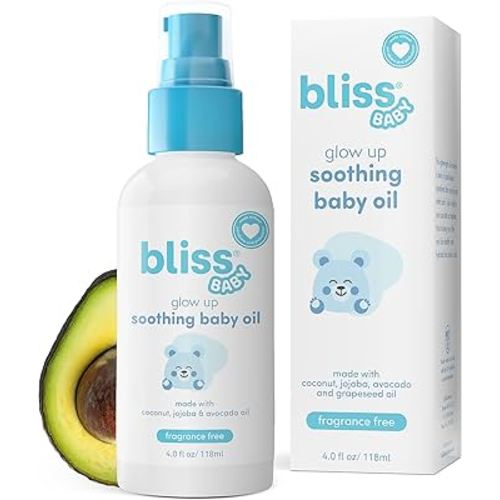 Bliss Baby Oil, All Natural, Premium & Fragrance Free, Vegan - Made with Organic Avocado Oil & Other Plant-Based Ingredients, Dermatologist Tested, Soothing & Hydrating Baby Massage Oil, 4 fl. Oz.