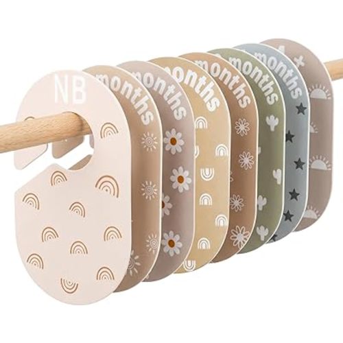8 Pcs Baby Closet Divider Double-Sided Design Baby Clothes Wardrob Organizer Nursery Decor Minimalist Cute Clothes Hanger Dividers for Boho Room Decor Sorting 8 Sizes from Newborn to 24 Months