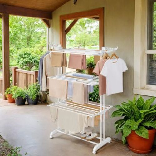 Foldable 4-Tier Clothes Drying Rack, 68.1 Inch Tall, Steel Rolling Laundry Dryer Stand with Easy Assembly for Indoor and Outdoor Use