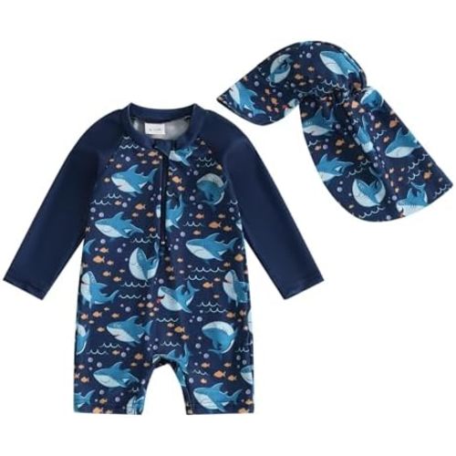 Hnyenmcko Baby/Toddler Boy Rash Guard Swimsuit Long Sleeve One Piece Zipper Swimwear Sunsuit Infant Bathing Suit Beachwear