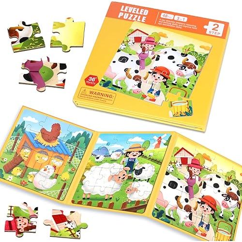 Magnetic Puzzles for Toddlers 1-3, 3 in 1 Kids Fun Farm Jigsaw Puzzle, Children Travel Puzzles Toys, Preschool Learning Toy for Kids 1-8 Year (Farm)