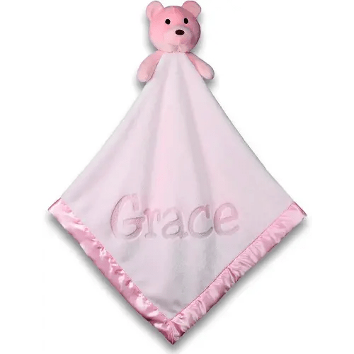 Custom Catch Personalized Teddy Bear Baby Blanket Gift for Girl - Pink