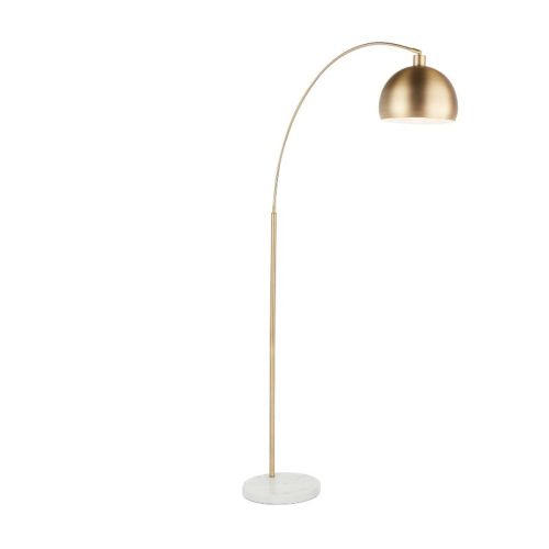 GDFStudio Joan Adjustable Long Arm Brass Metal Floor Lamp with White Marble Base