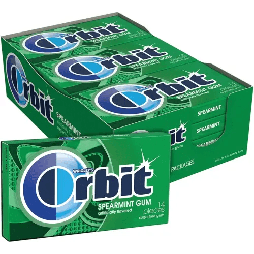 WRIGLEY'S ORBIT Gum Sugar-Free Spearmint - 12 Packs in Bulk, 14 Pieces Each - Chewing Gum, 168 Total Pieces