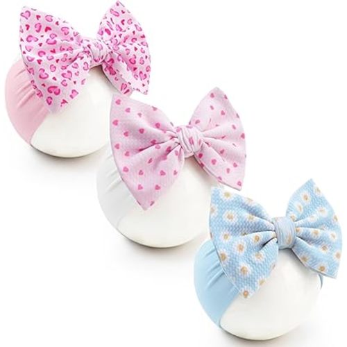 Baby Bow Headbands 3 Pcs Baby Girl Headbands with Bows Soft Nylon Heart Daisy Headband Bows for Baby Girls, Newborns, Infants